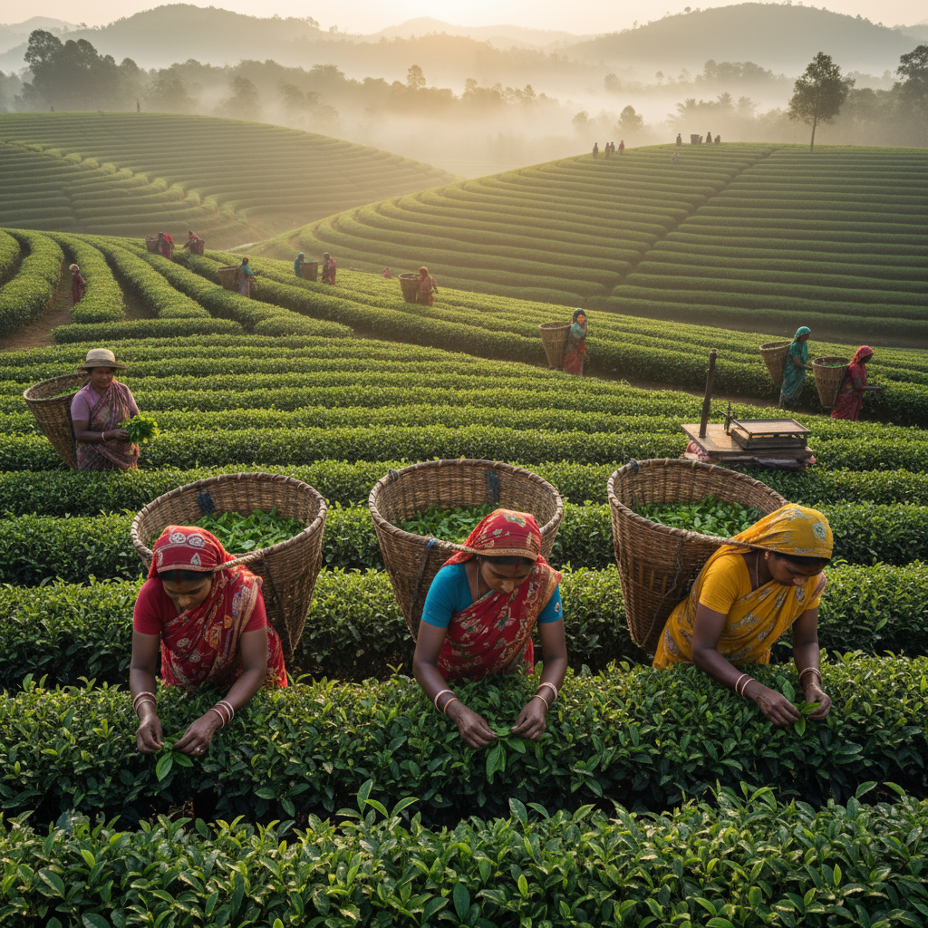 Expansive Assam tea plantation showcasing ideal climate for tea cultivation