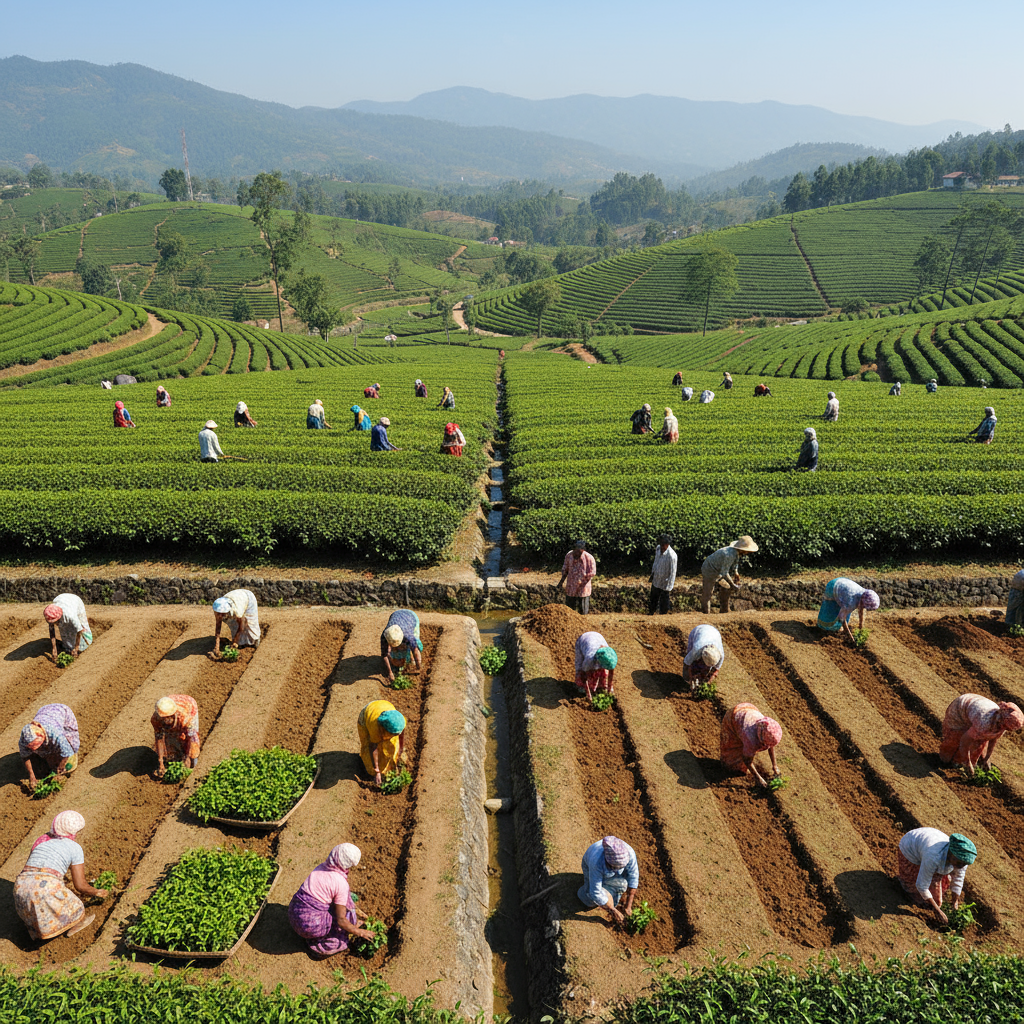 Skilled pluckers harvesting top two tea leaves and bud for premium chai
